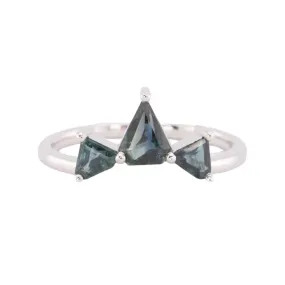 1.08ct Teal Blue Natural Nigerian Sapphire Crown Ring 14K White Gold R6648