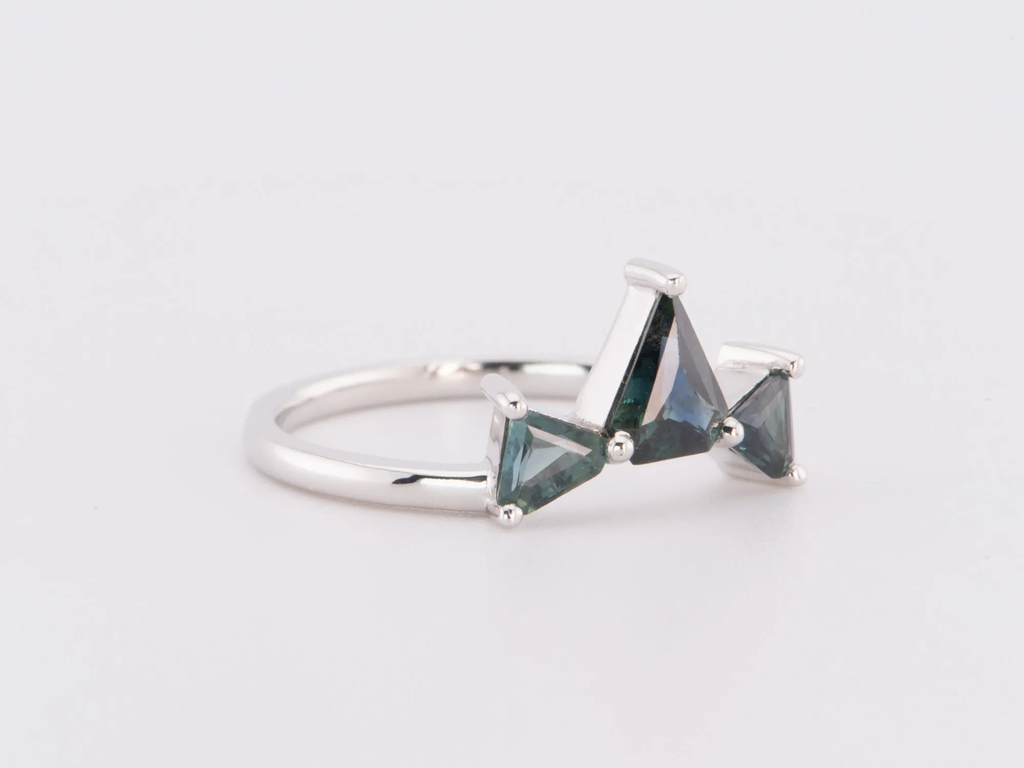 1.08ct Teal Blue Natural Nigerian Sapphire Crown Ring 14K White Gold R6648