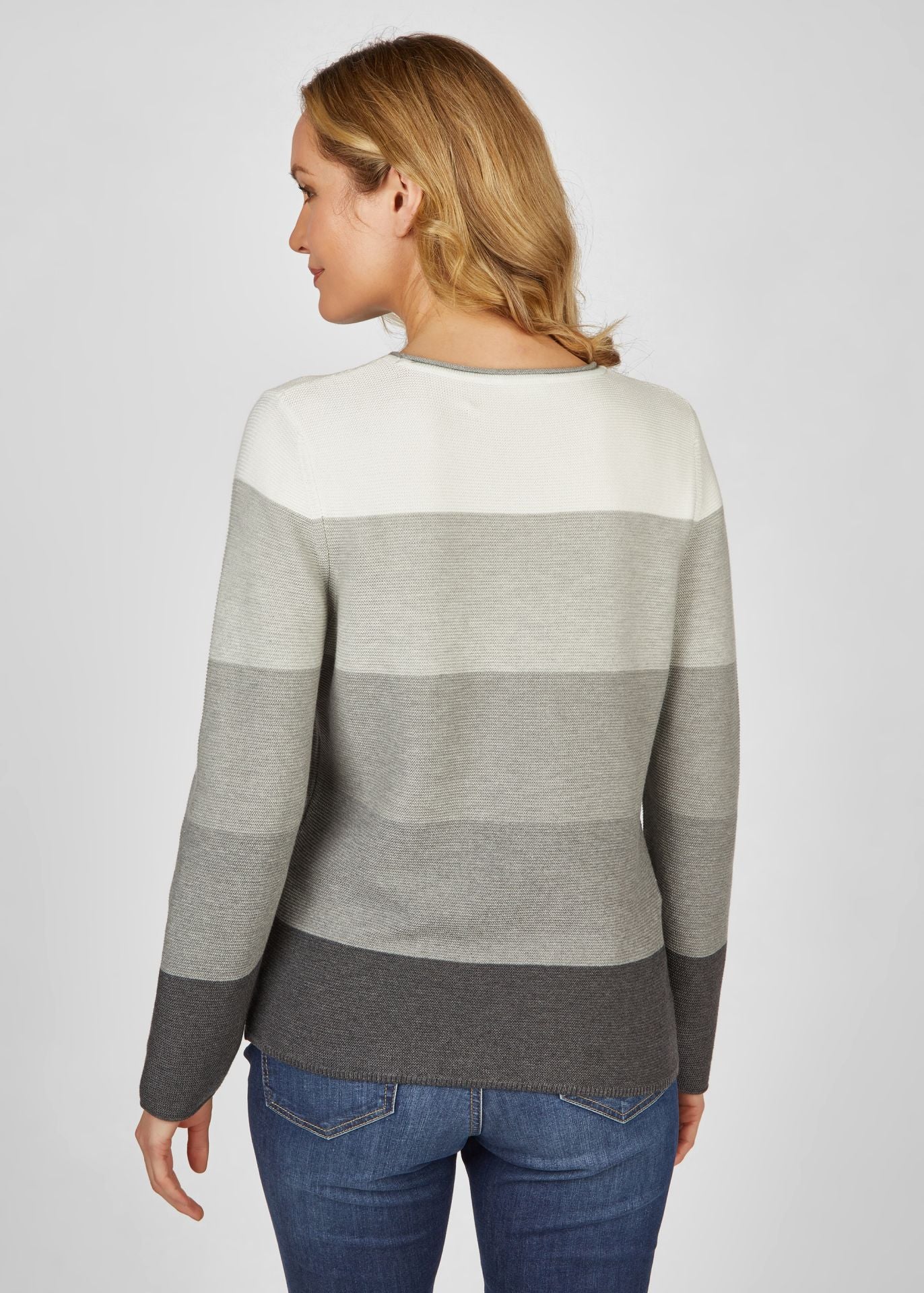 122625- Grey Striped Printed Sweater - Rabe