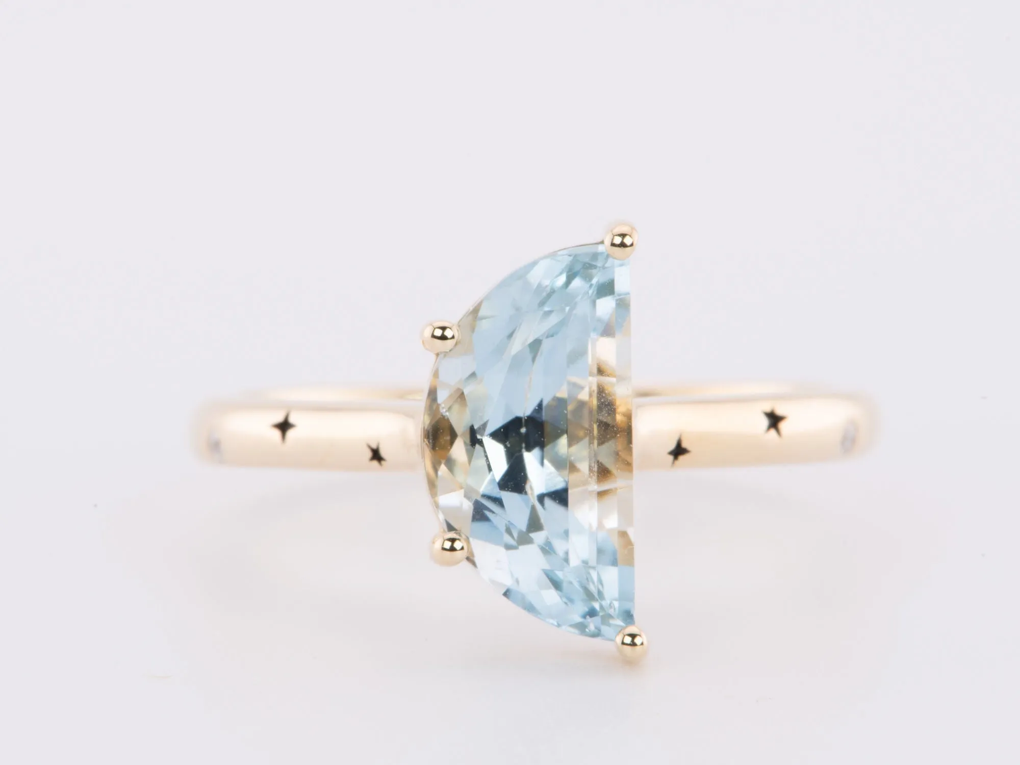 2ct Half Moon Aquamarine 14K Gold Engagement Ring Celestial Inspired Band R6646