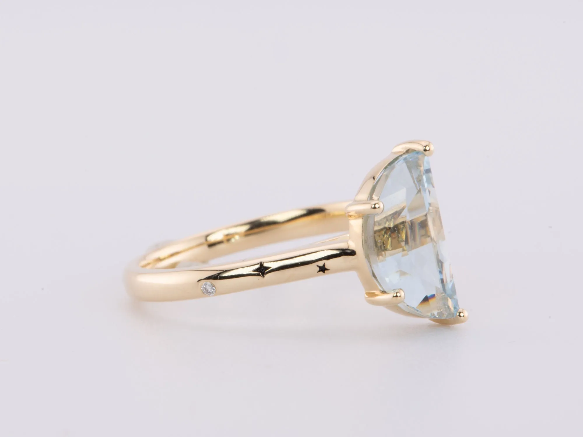 2ct Half Moon Aquamarine 14K Gold Engagement Ring Celestial Inspired Band R6646