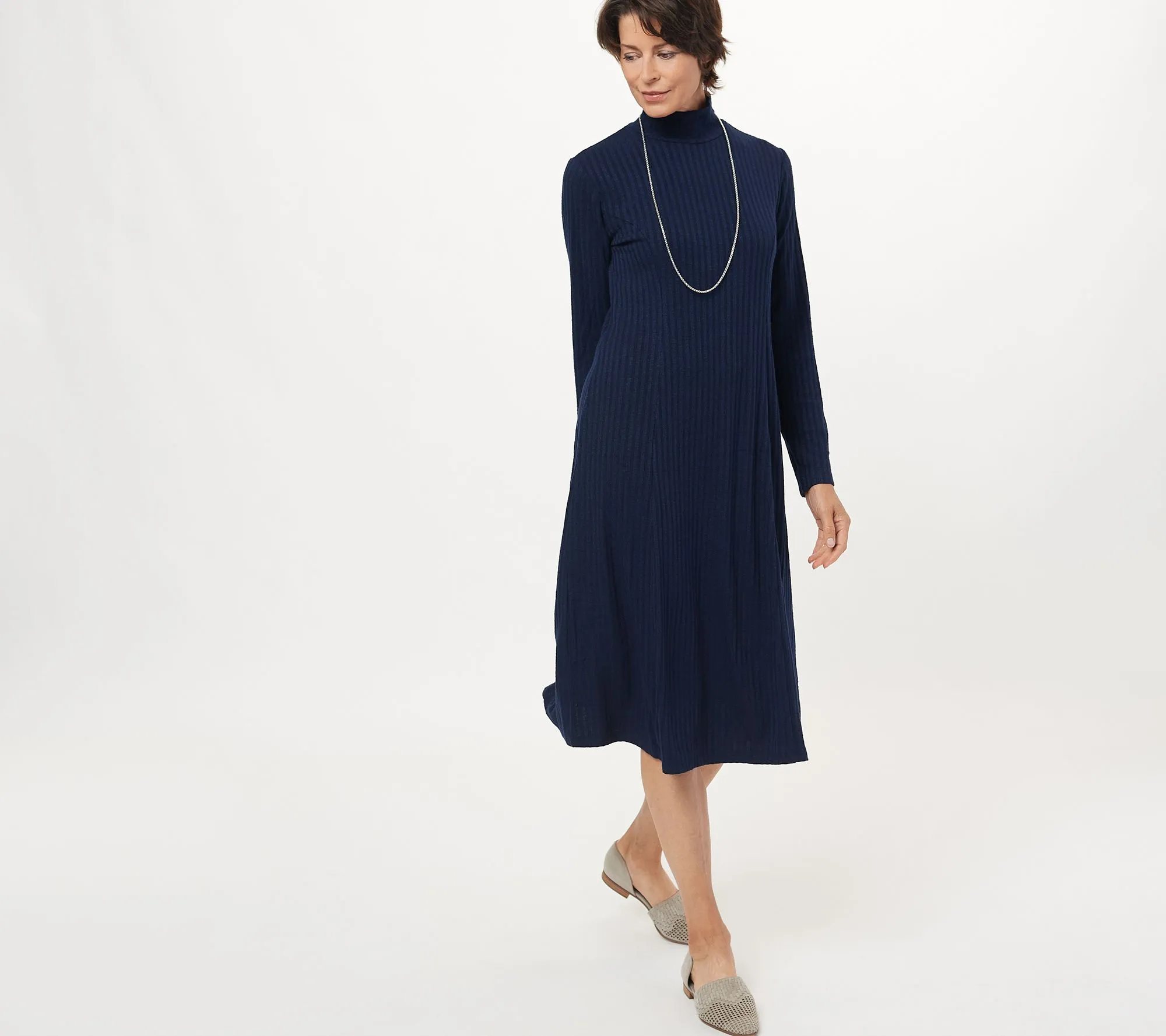 "As Is" Susan Graver Petite Sweater Rib Knit Mock-Neck Midi Dress