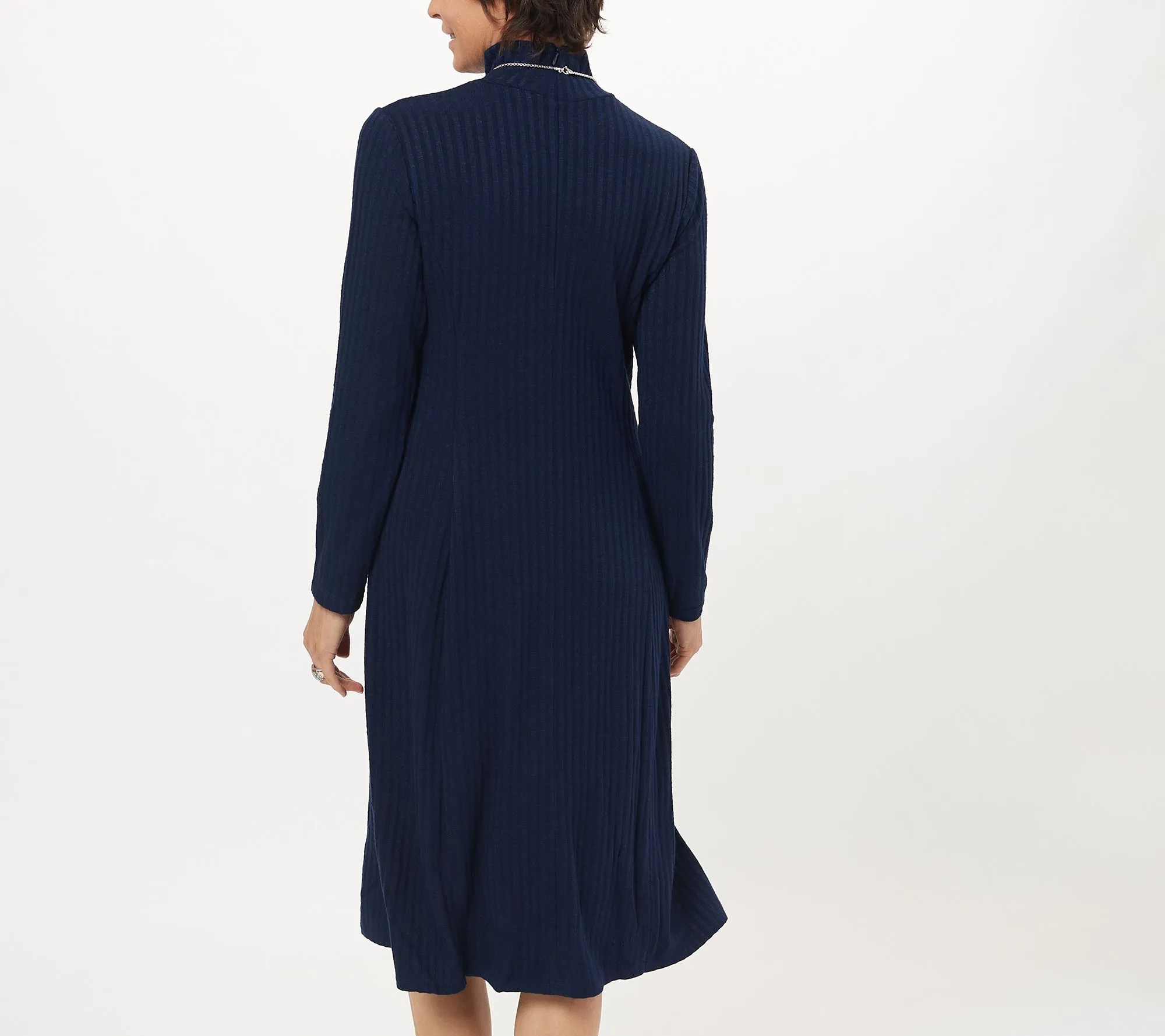 "As Is" Susan Graver Petite Sweater Rib Knit Mock-Neck Midi Dress