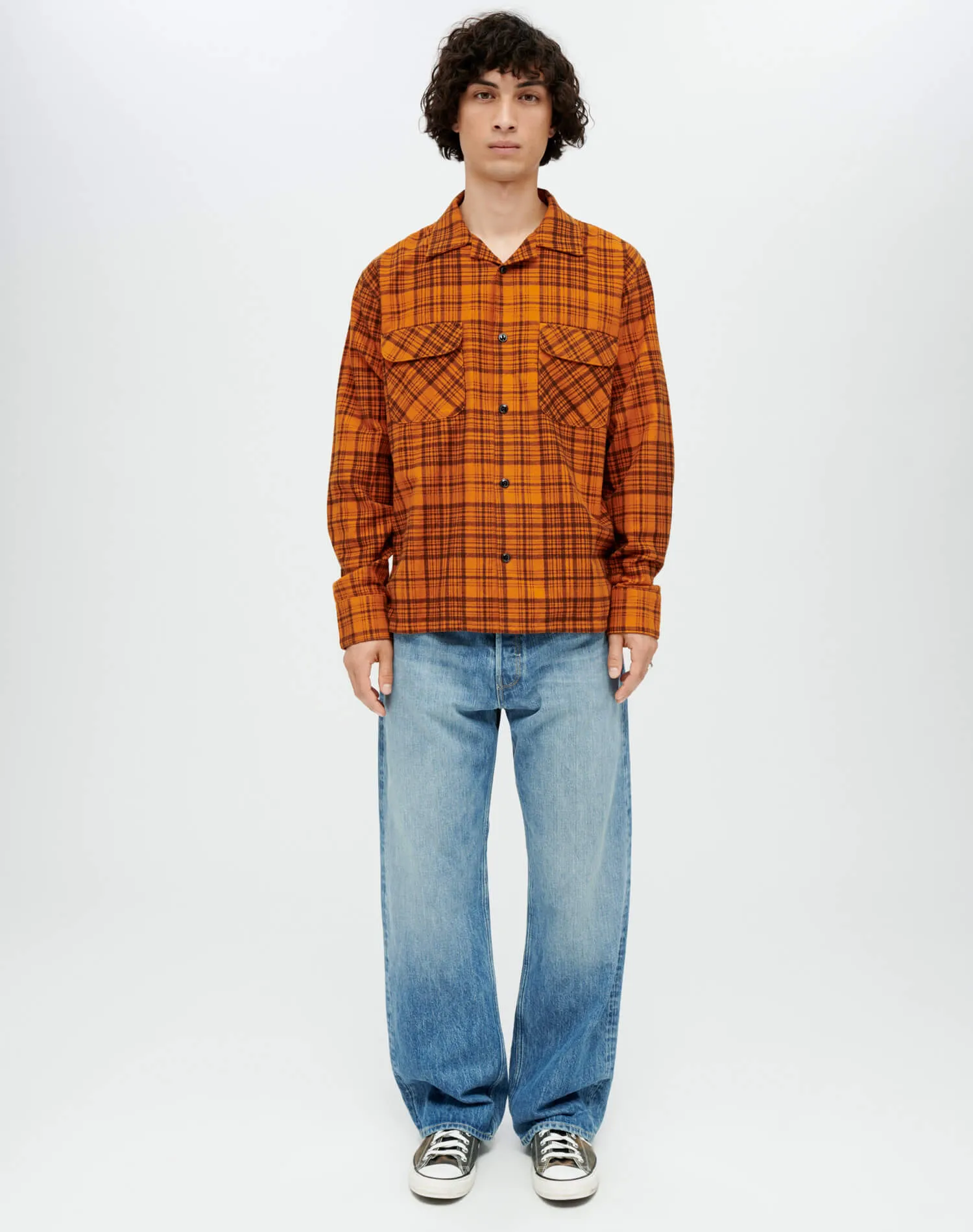 50s Plaid Straight Bottom Shirt - Marmalade Charcoal