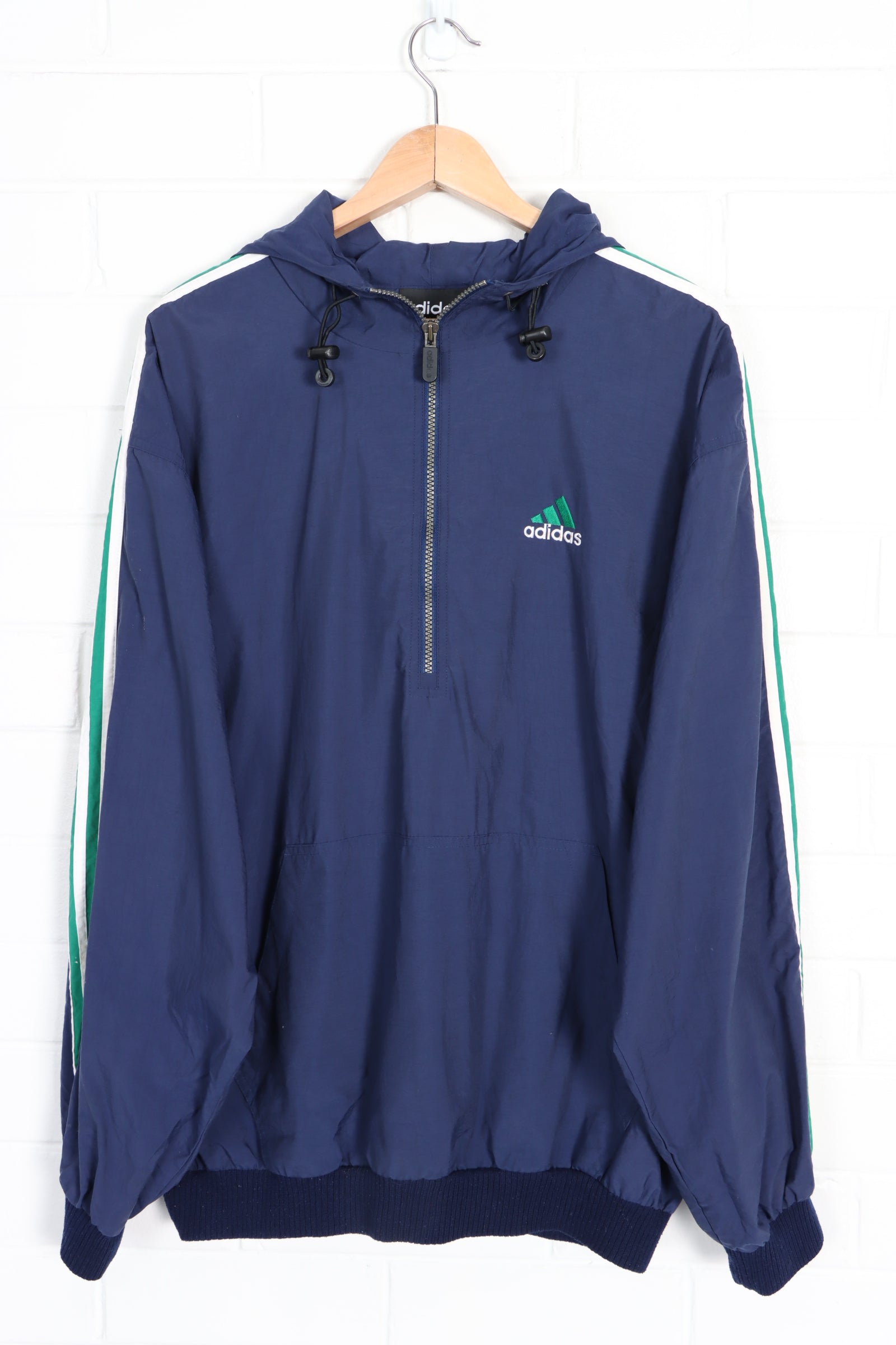 ADIDAS Three Stripe 1/4 Zip Hooded Windbreaker (L)