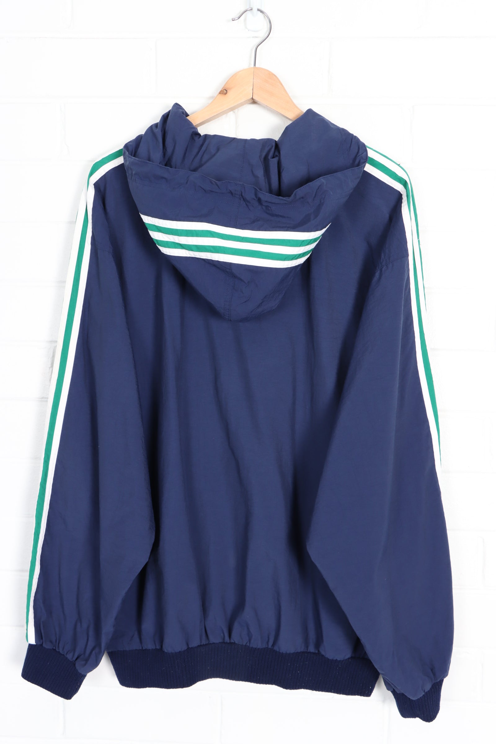 ADIDAS Three Stripe 1/4 Zip Hooded Windbreaker (L)