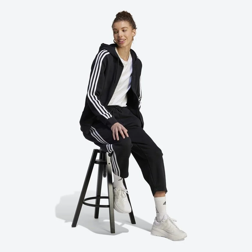 ADIDAS WOMEN'S 3-STRIPE FLEECE FULL-ZIP JACKET BLACK