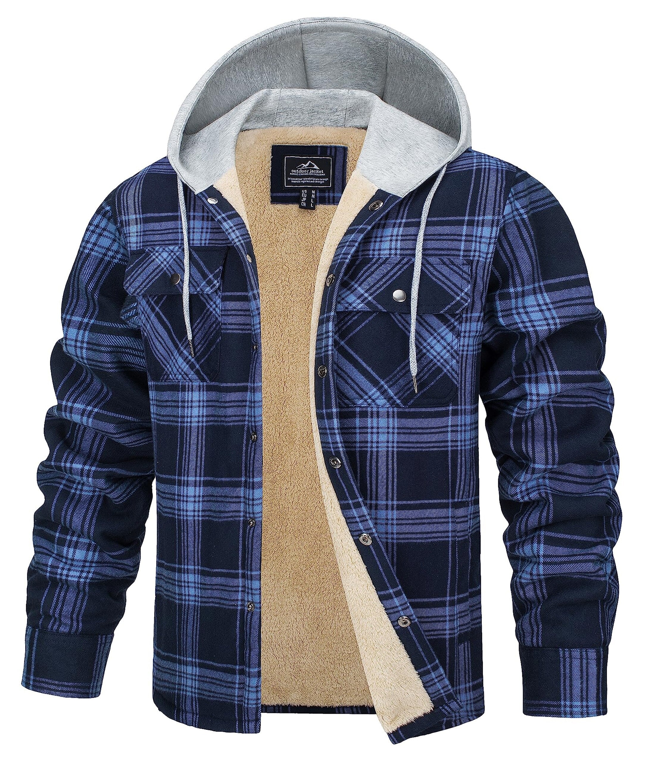 Ashore Shop Mens Cotton Soft Fleece Lined Men's Flannel Shirt Jackets