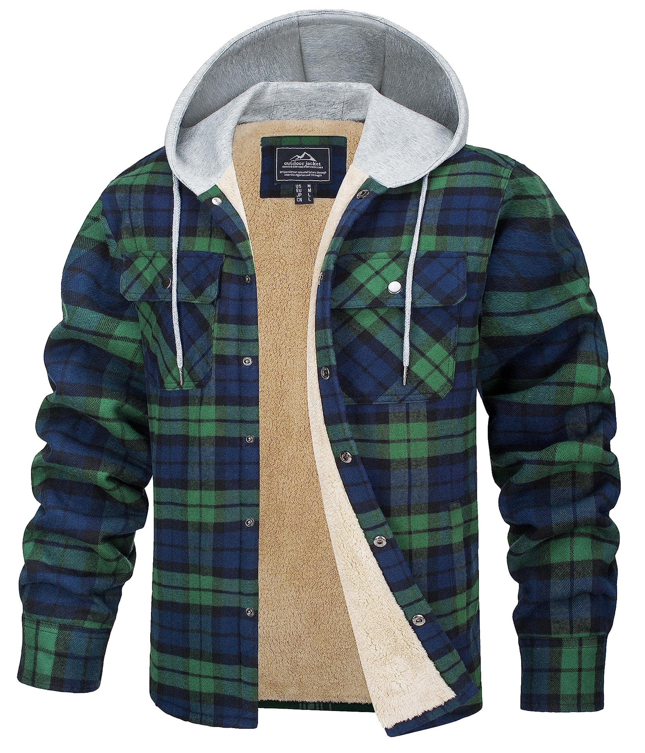 Ashore Shop Mens Cotton Soft Fleece Lined Men's Flannel Shirt Jackets