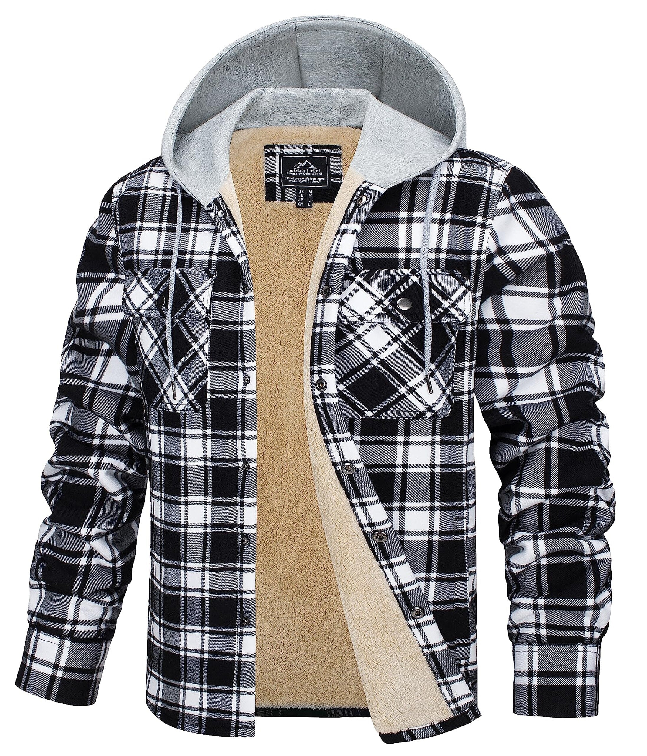 Ashore Shop Mens Cotton Soft Fleece Lined Men's Flannel Shirt Jackets