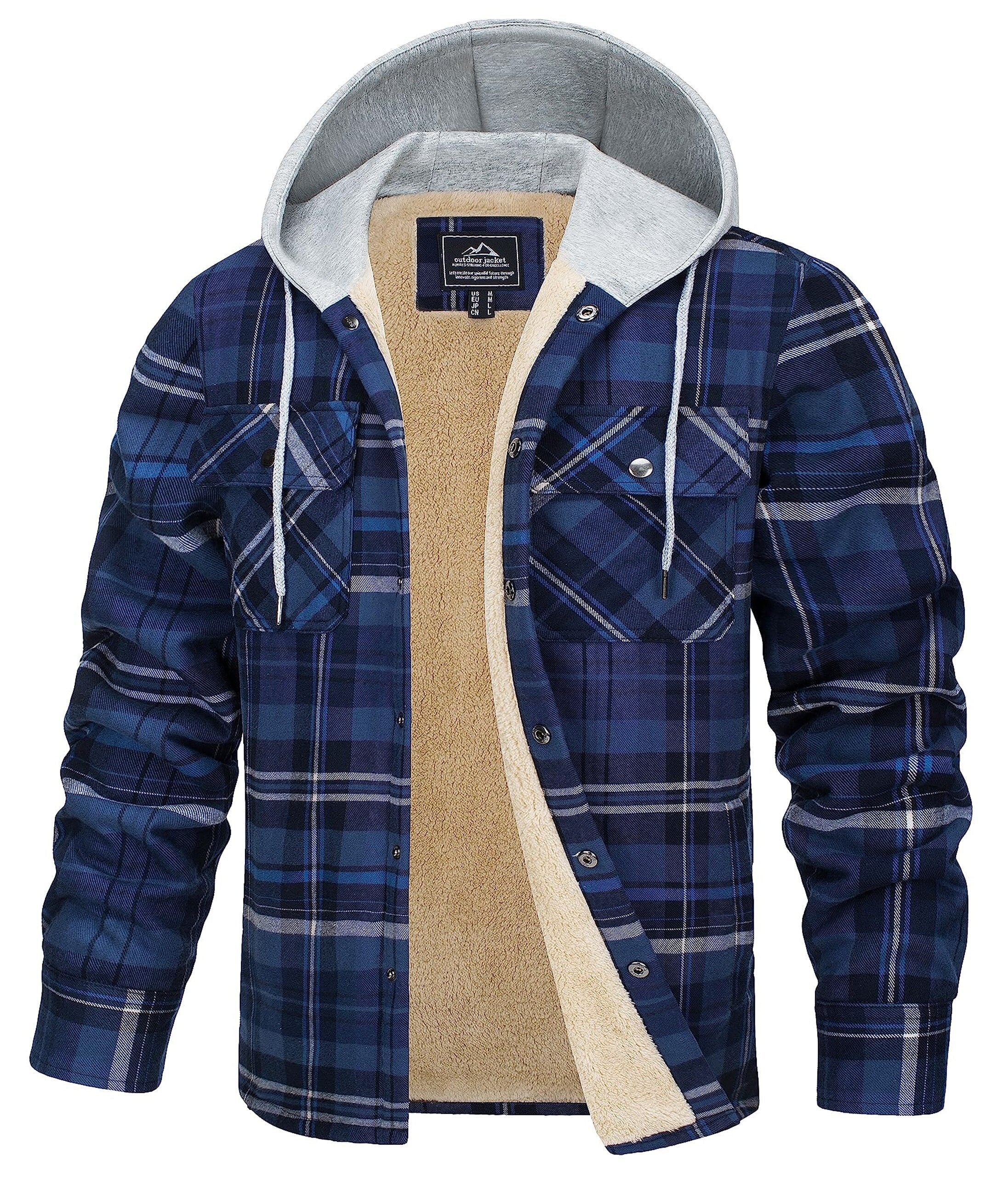 Ashore Shop Mens Cotton Soft Fleece Lined Men's Flannel Shirt Jackets