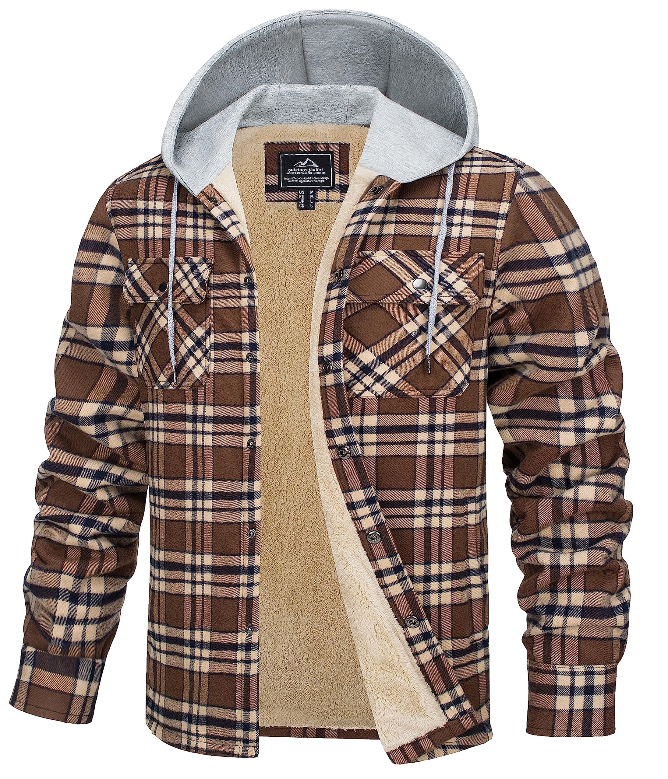 Ashore Shop Mens Cotton Soft Fleece Lined Men's Flannel Shirt Jackets