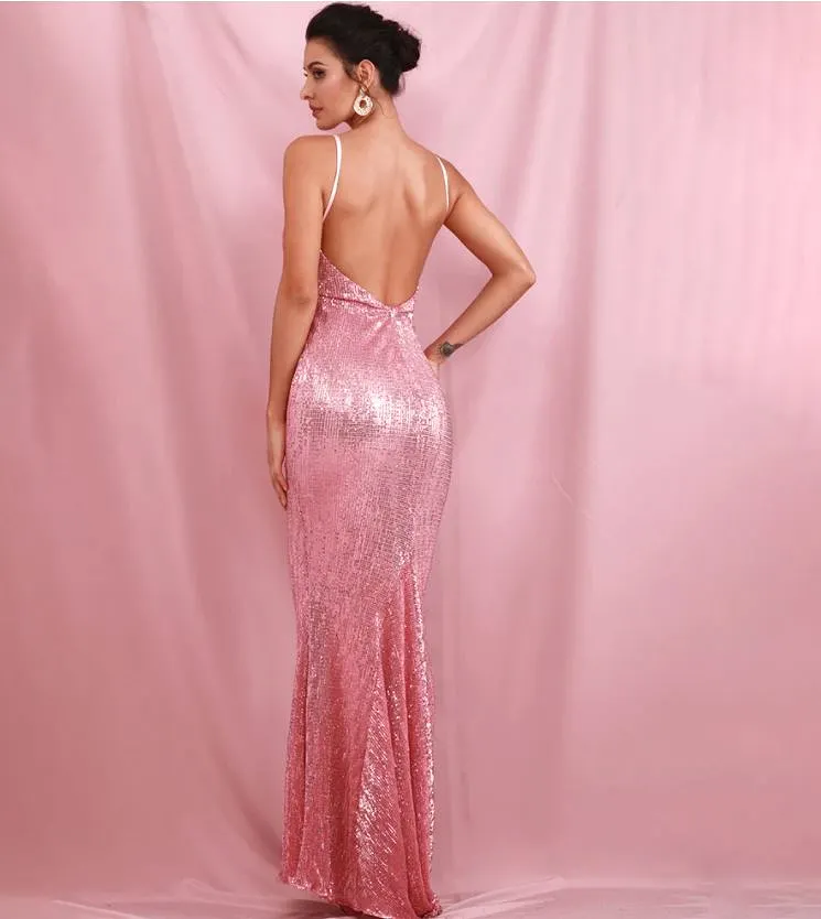 AshoreShop Sparkling Pink Long Elegant Mermaid Sleeveless Evening Gown