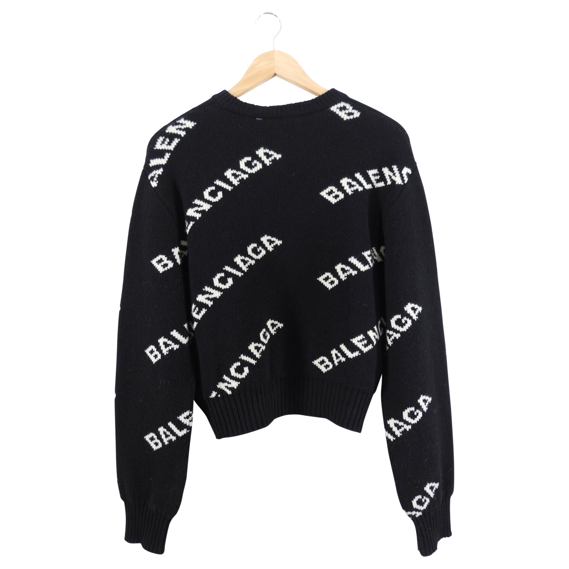 Balenciaga Black White Knit Logo Crop Sweater - S