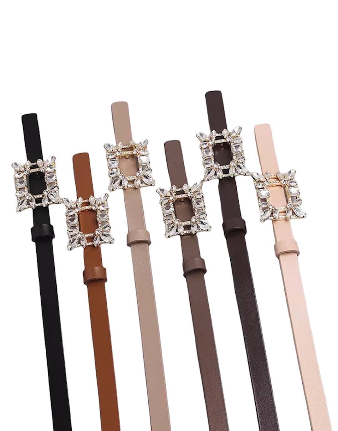 Bedazzled Buckle Thin Leather Belt