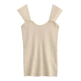 Beige Rib Knit Short Stretchy Top