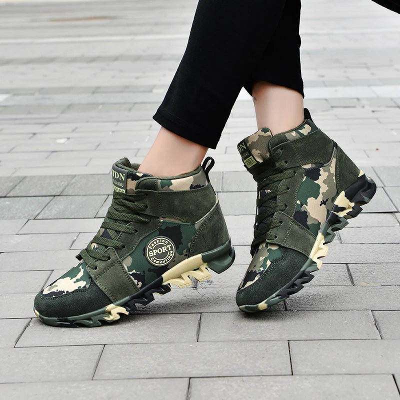 Blend in Style: Camouflage Sports Shoes for Ladies' Breathable and Casual Army Green Work Shoes