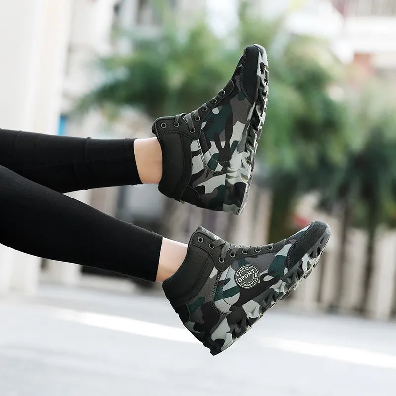 Blend in Style: Camouflage Sports Shoes for Ladies' Breathable and Casual Army Green Work Shoes