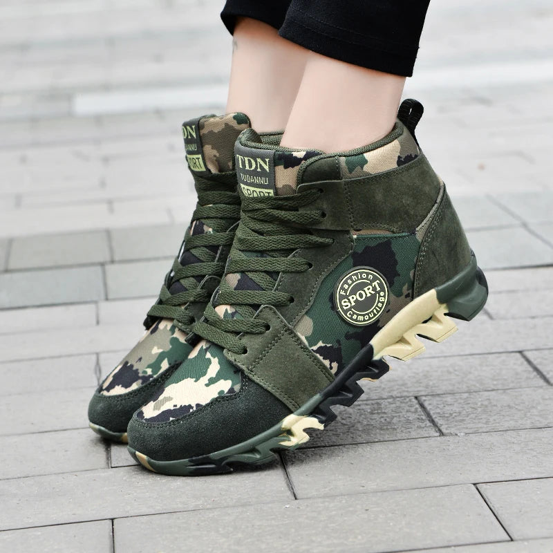 Blend in Style: Camouflage Sports Shoes for Ladies' Breathable and Casual Army Green Work Shoes