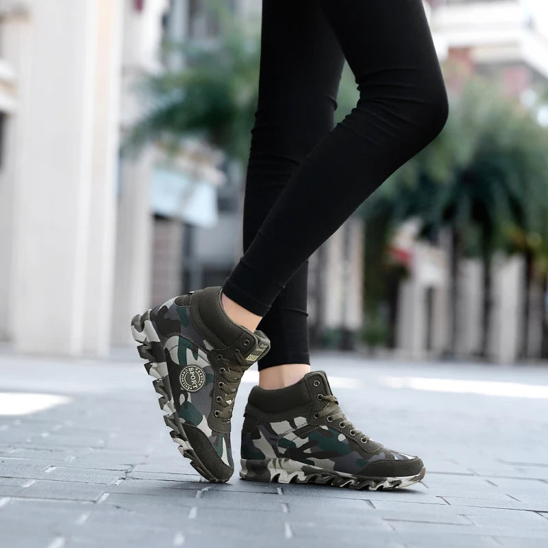 Blend in Style: Camouflage Sports Shoes for Ladies' Breathable and Casual Army Green Work Shoes