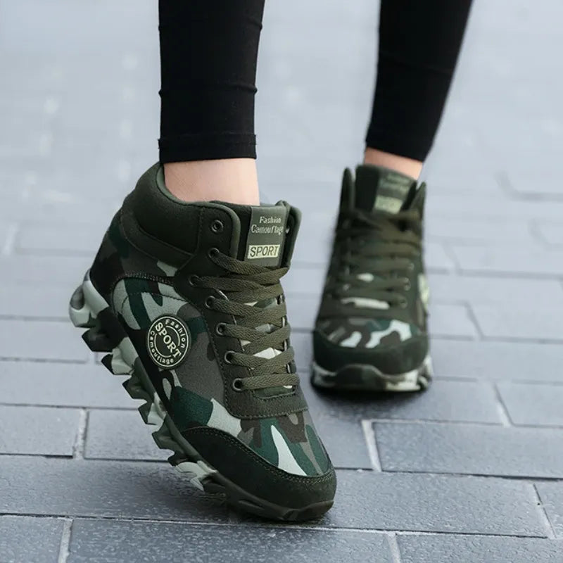 Blend in Style: Camouflage Sports Shoes for Ladies' Breathable and Casual Army Green Work Shoes