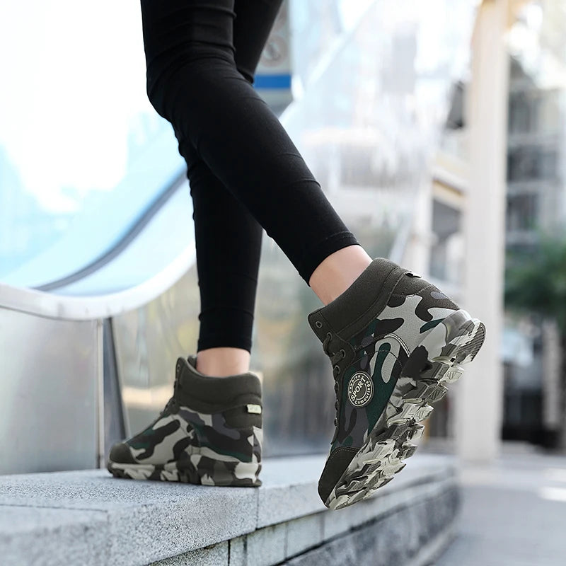 Blend in Style: Camouflage Sports Shoes for Ladies' Breathable and Casual Army Green Work Shoes