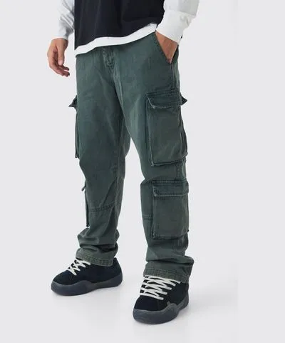 boohoo Mens Relaxed Heavyweight Twill Acid Washed Cargo Pants