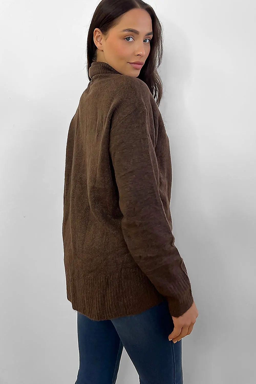 Brown High Turtle Neck Oversized Pullover