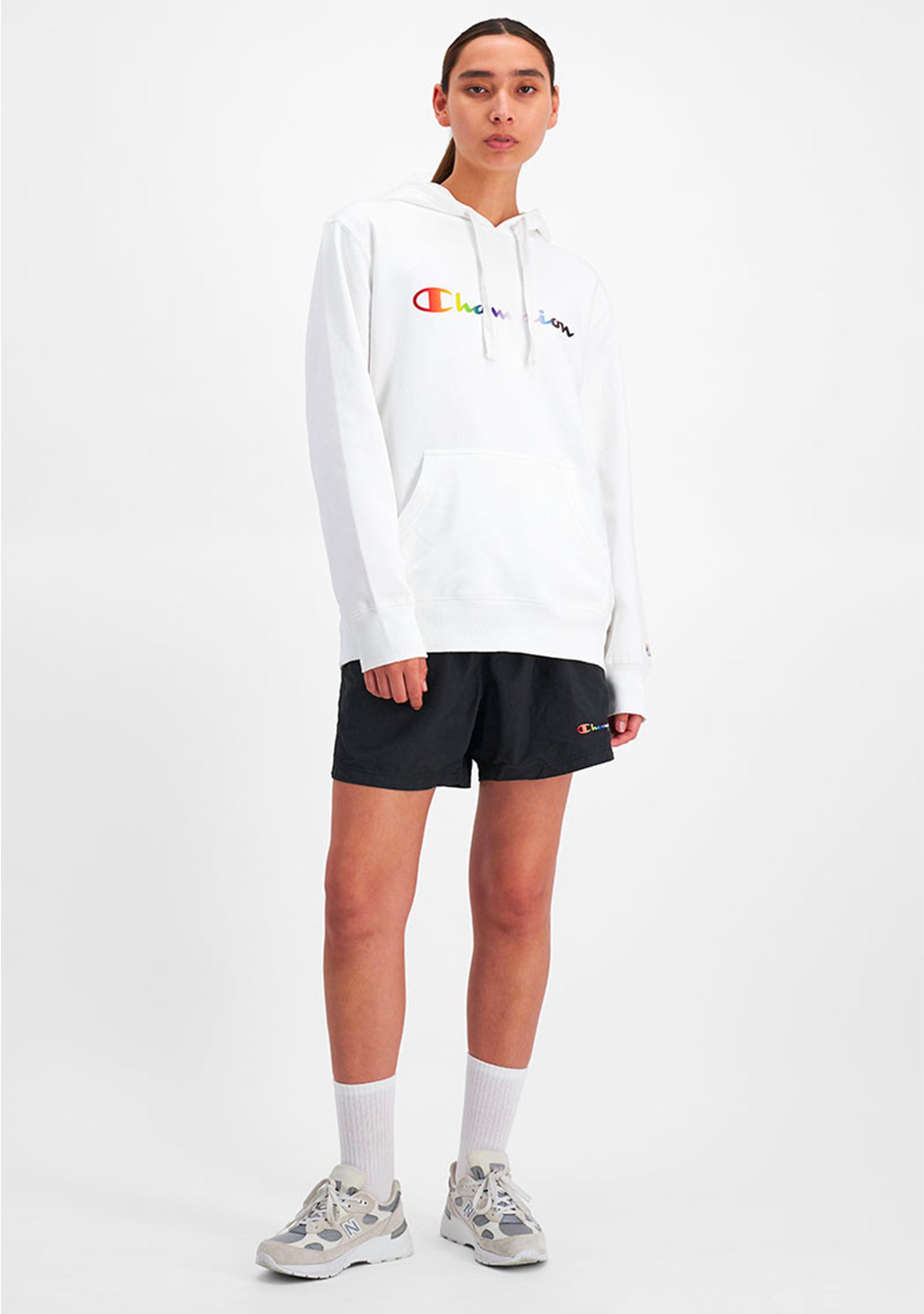 Champion Mens Athletic Pride Script Hoodie <BR> AURCN WIT