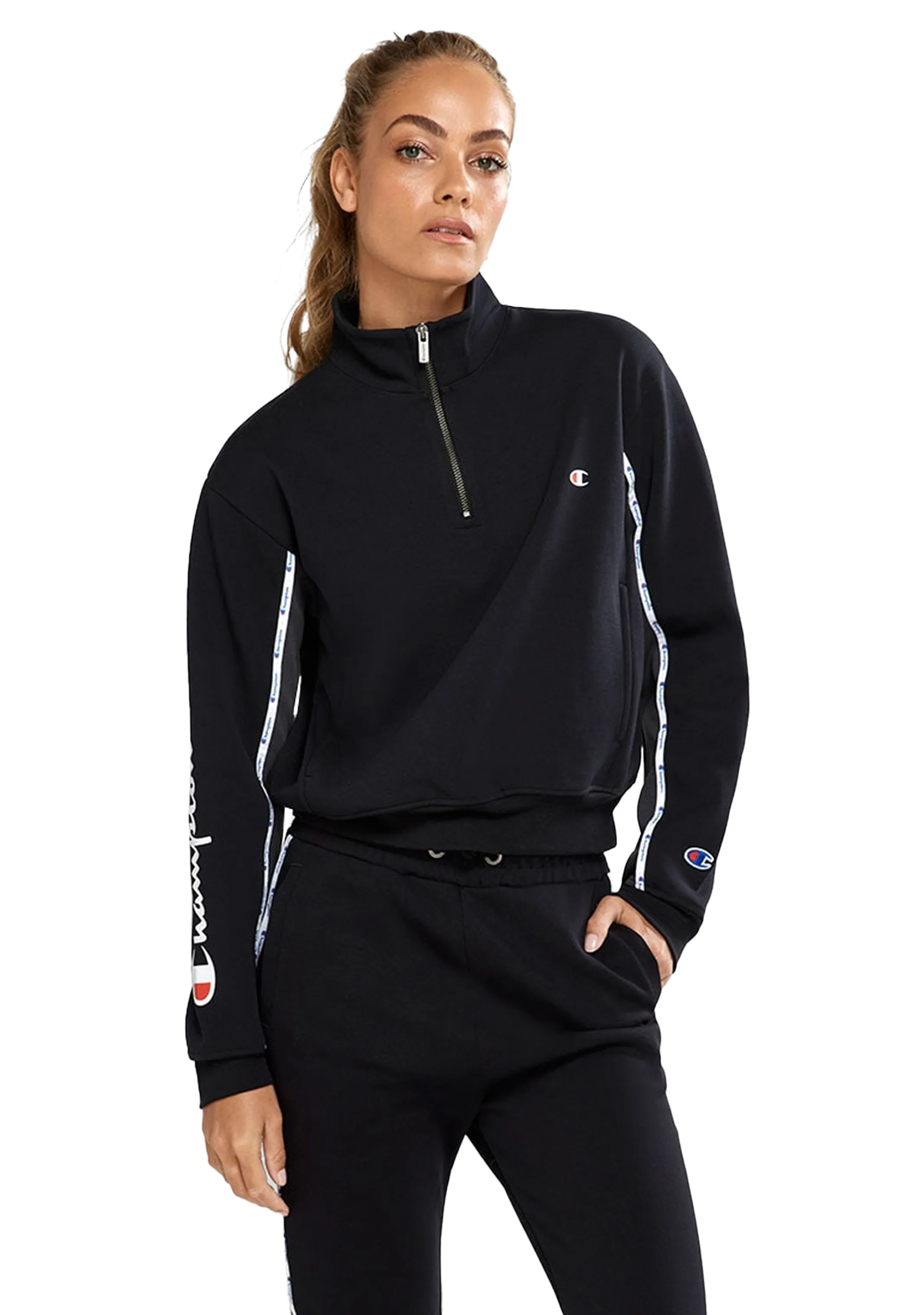 Champion Womens Rochester Quater Zip Crew <br> CTMTN BLK