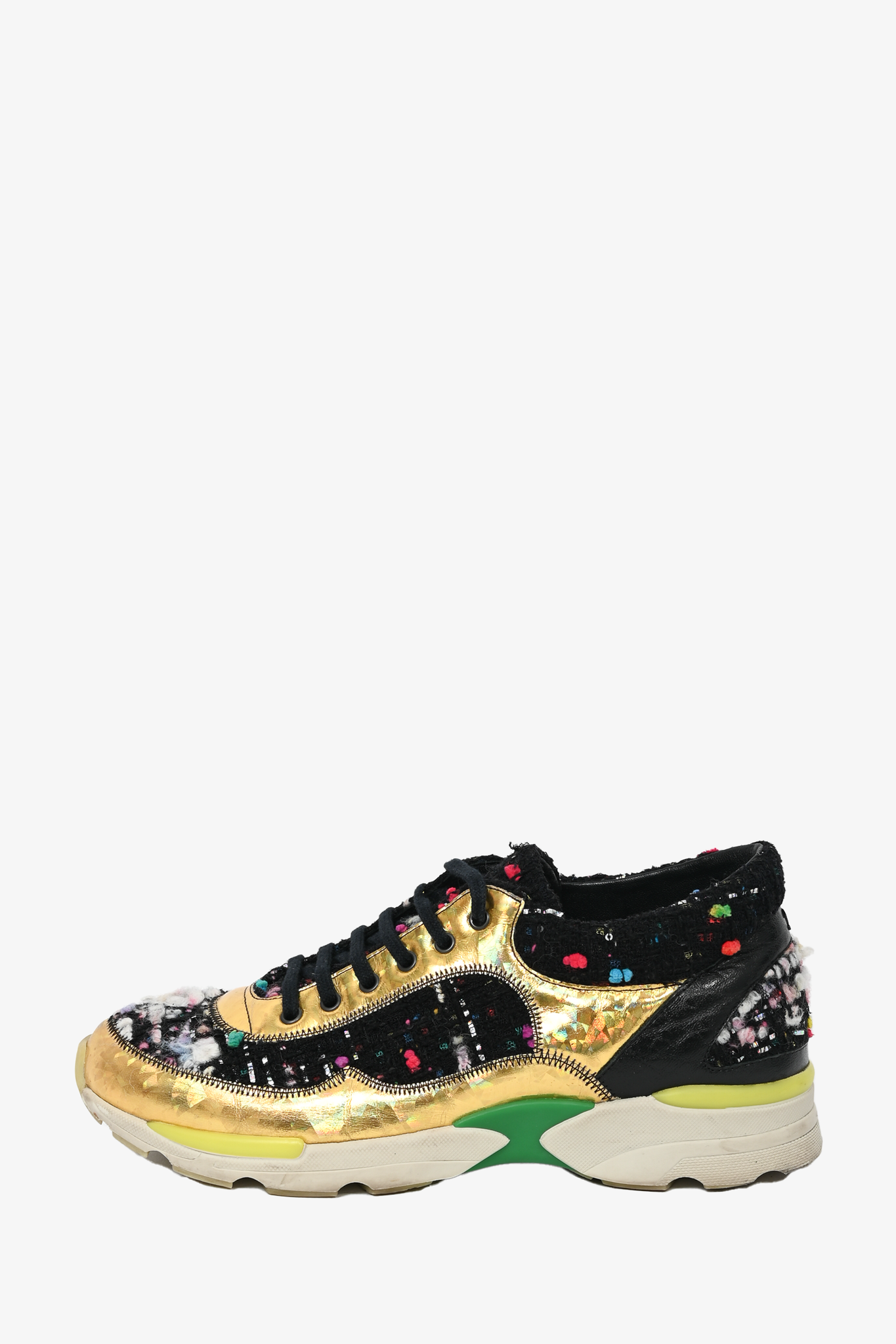 Chanel 2014 Black/Gold Fabric Speckled CC Sneakers Size 37