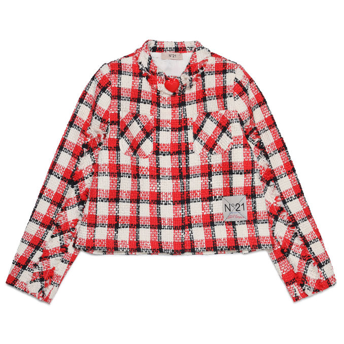 CHECK IN TWEED KOREAN JACKET Child Red Beige