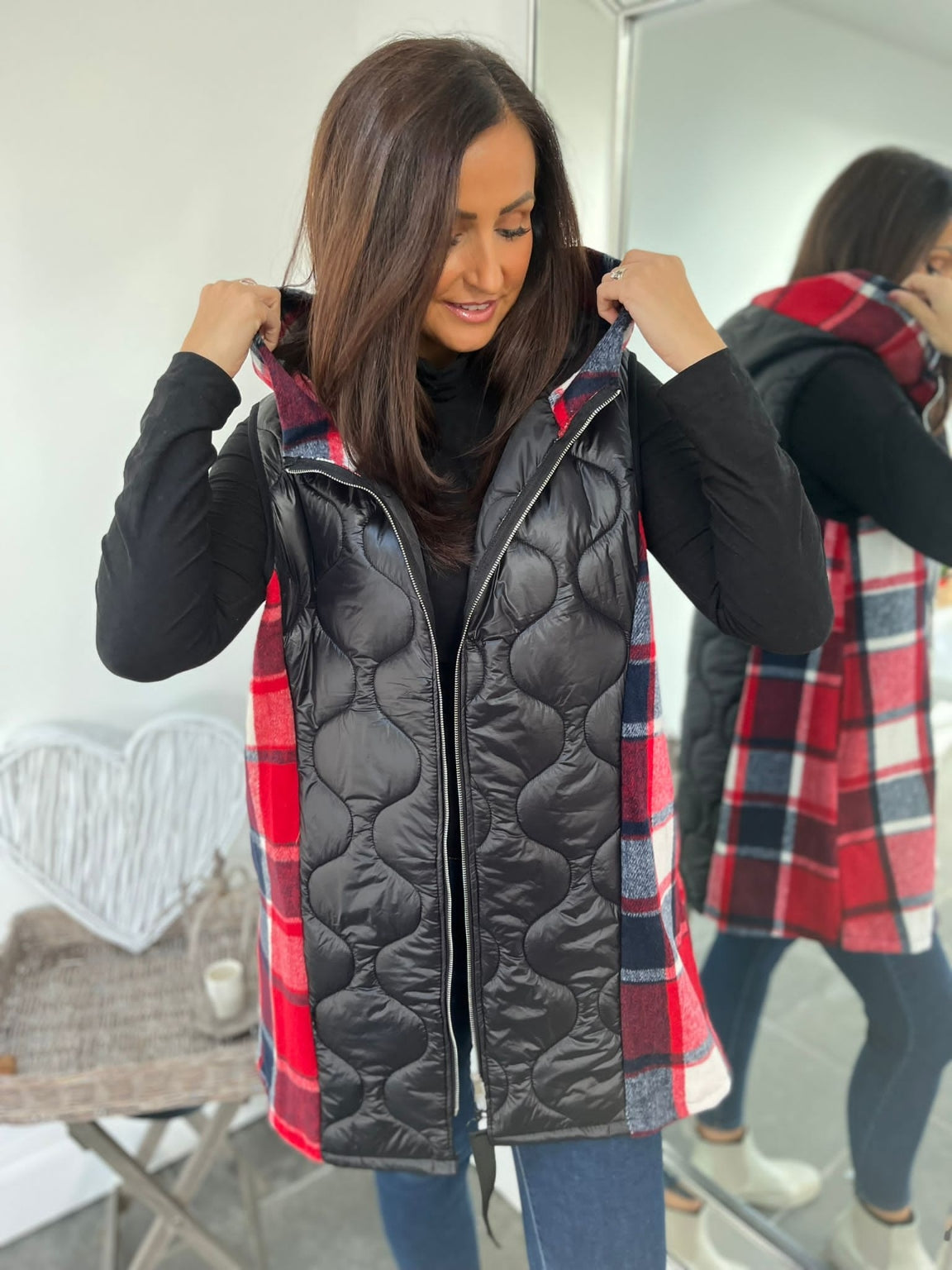 Checked Panel Quilted Gilet