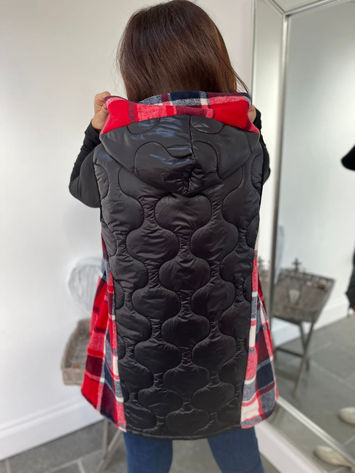 Checked Panel Quilted Gilet