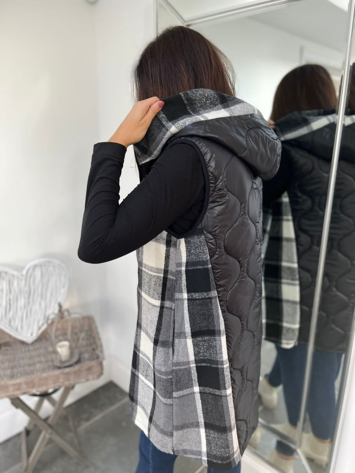 Checked Panel Quilted Gilet