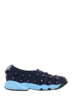 Christian Dior Navy Tech Knit Floral Embellished Sneakers Size 37.5