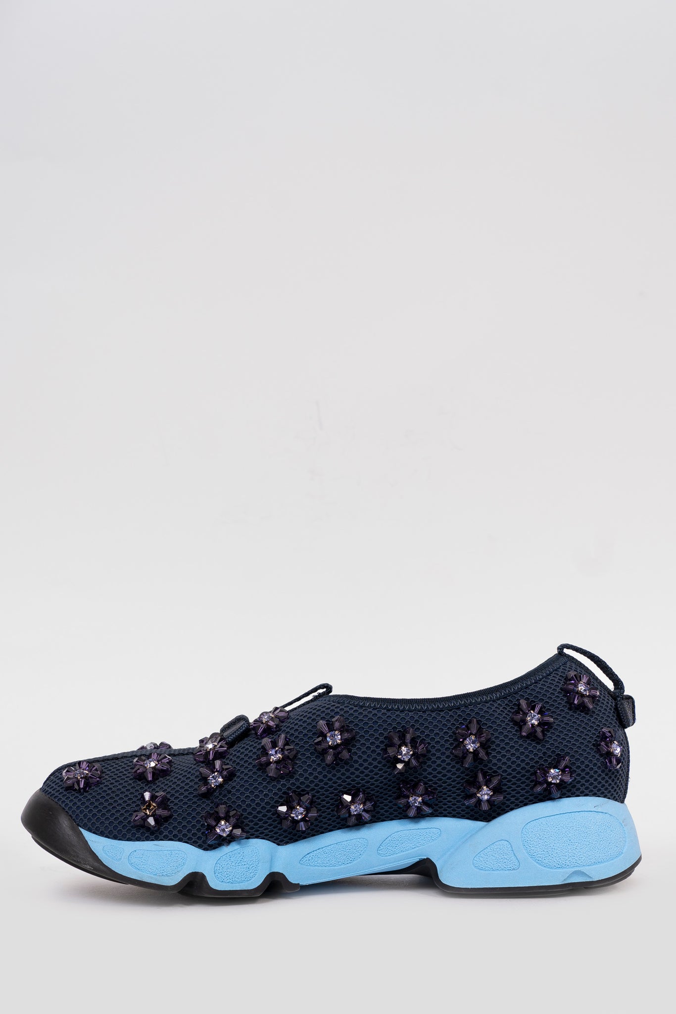 Christian Dior Navy Tech Knit Floral Embellished Sneakers Size 37.5