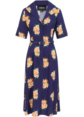 Collectif Alberta Spring Floral 40's Dress Navy