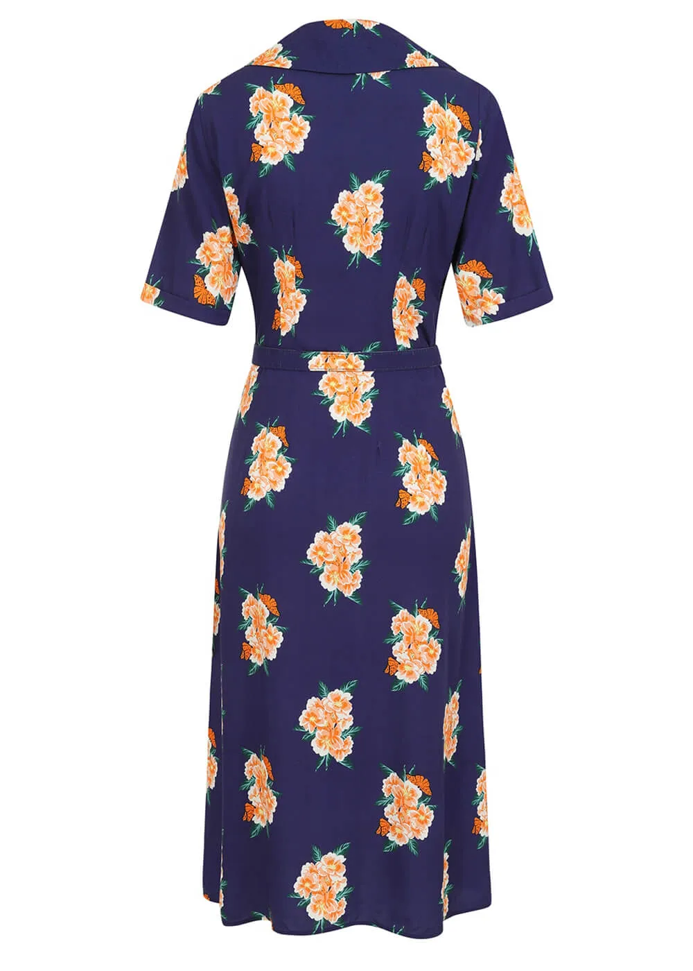 Collectif Alberta Spring Floral 40's Dress Navy