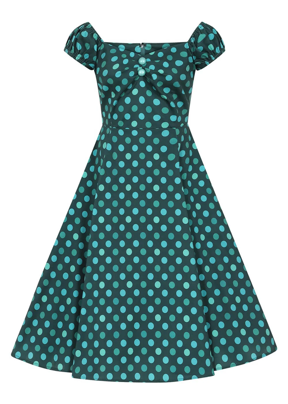 Collectif Dolores Jewel Polka 50's Swing Dress Green