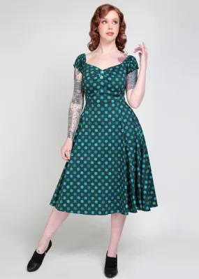 Collectif Dolores Jewel Polka 50's Swing Dress Green