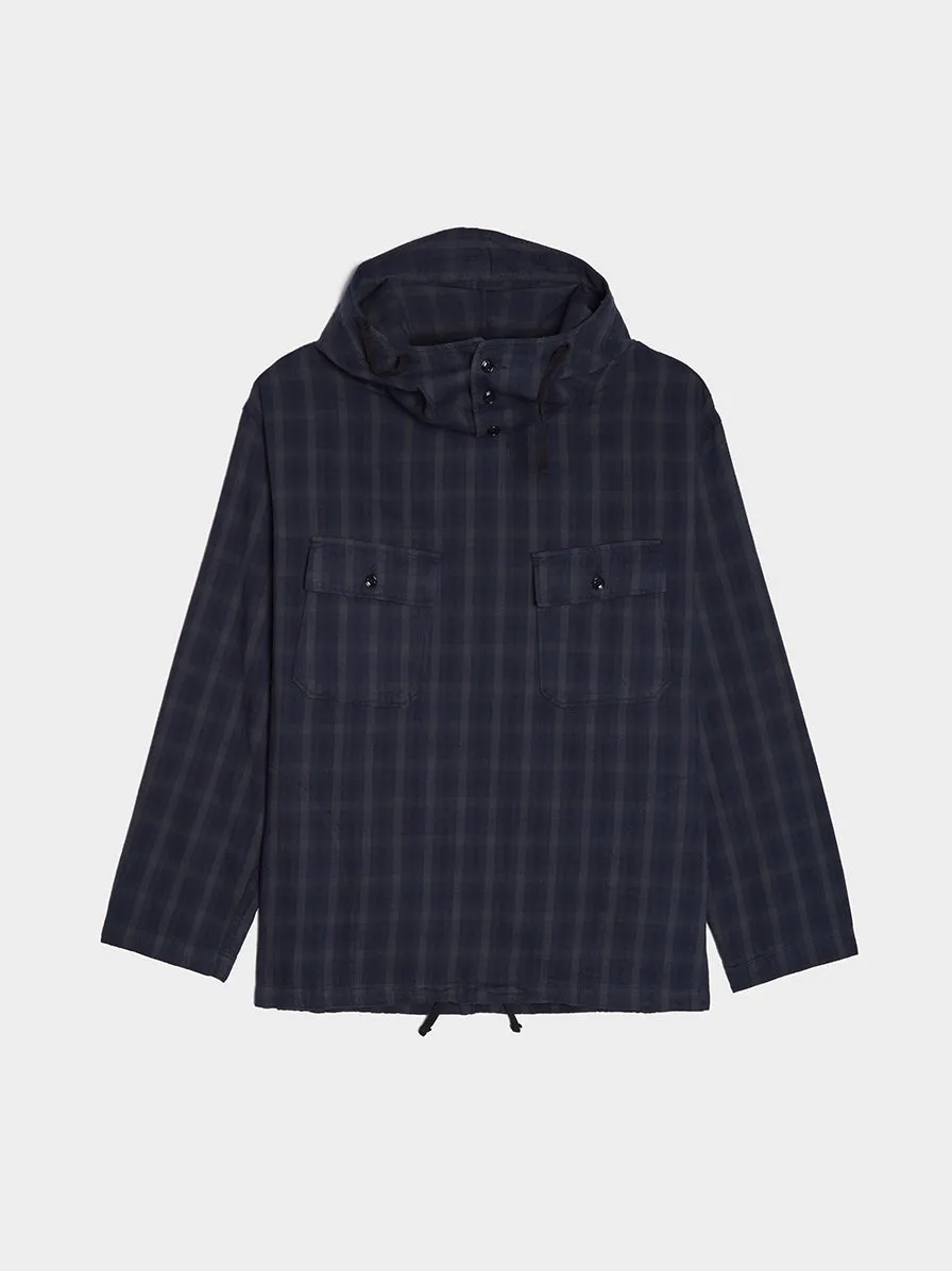 Cotton Flannel Plaid Cagoule Shirt, Navy