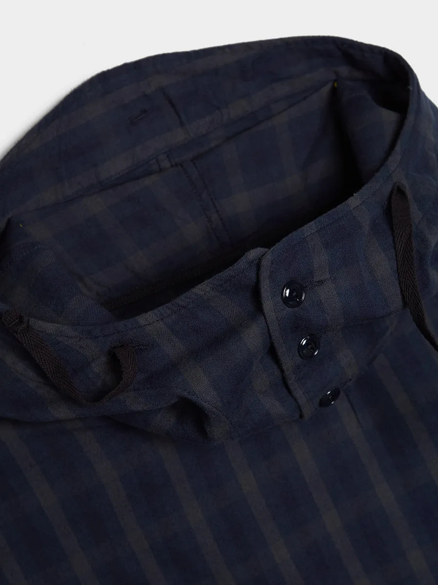 Cotton Flannel Plaid Cagoule Shirt, Navy