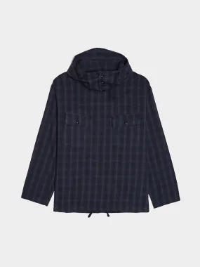 Cotton Flannel Plaid Cagoule Shirt, Navy