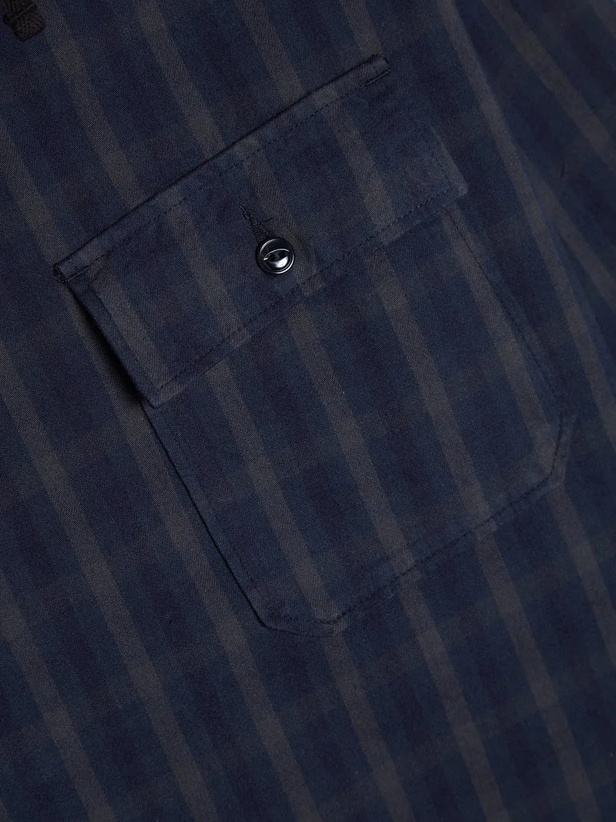 Cotton Flannel Plaid Cagoule Shirt, Navy