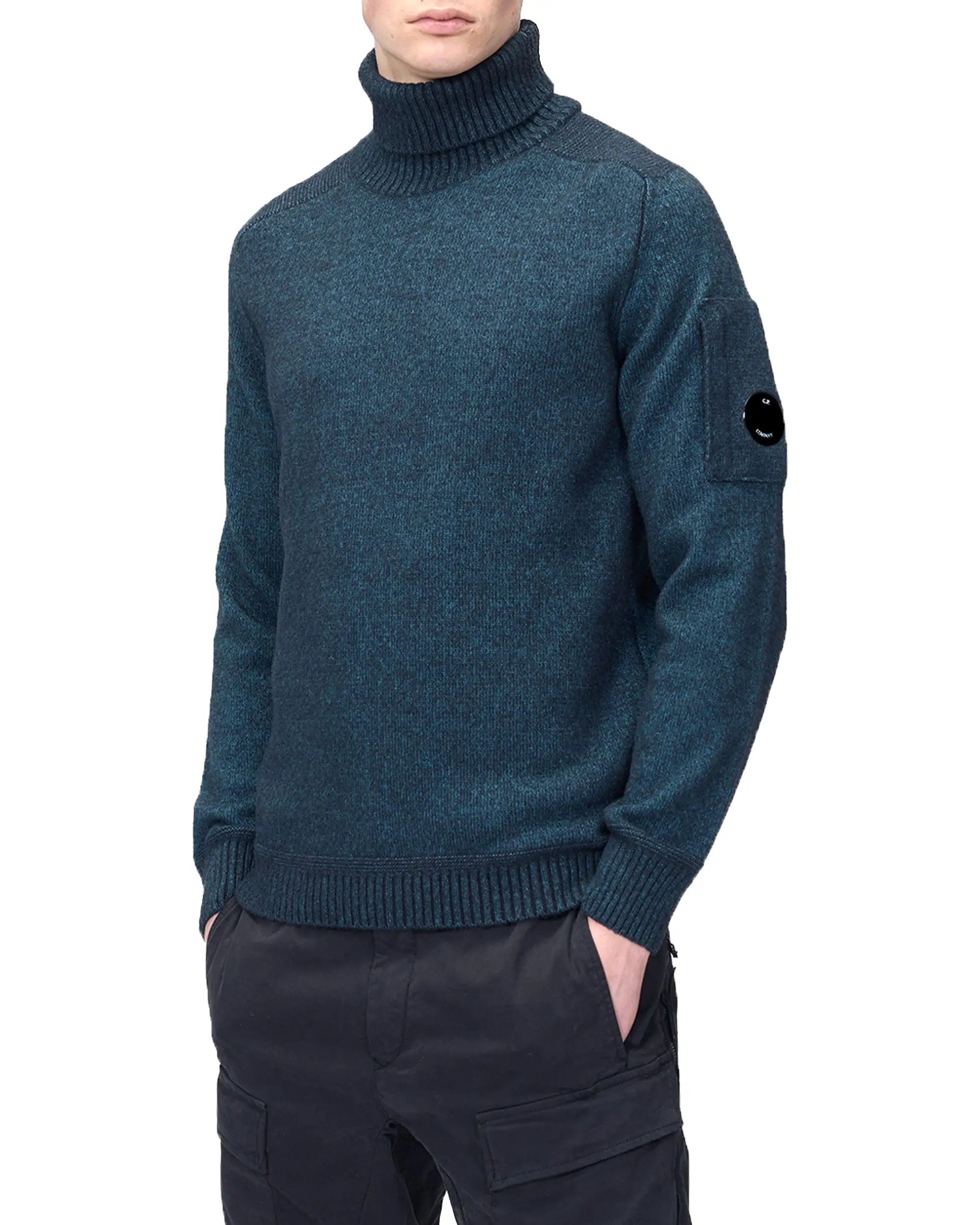 CP Company Knitwear Turtle Neck in Fleece Knit Shaded Spruce