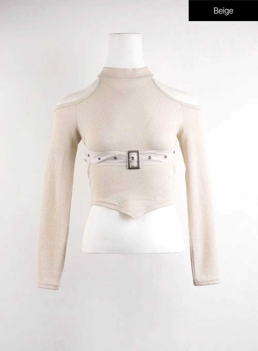 Cut-Out Turtle Neck Belt Crop Top CJ416