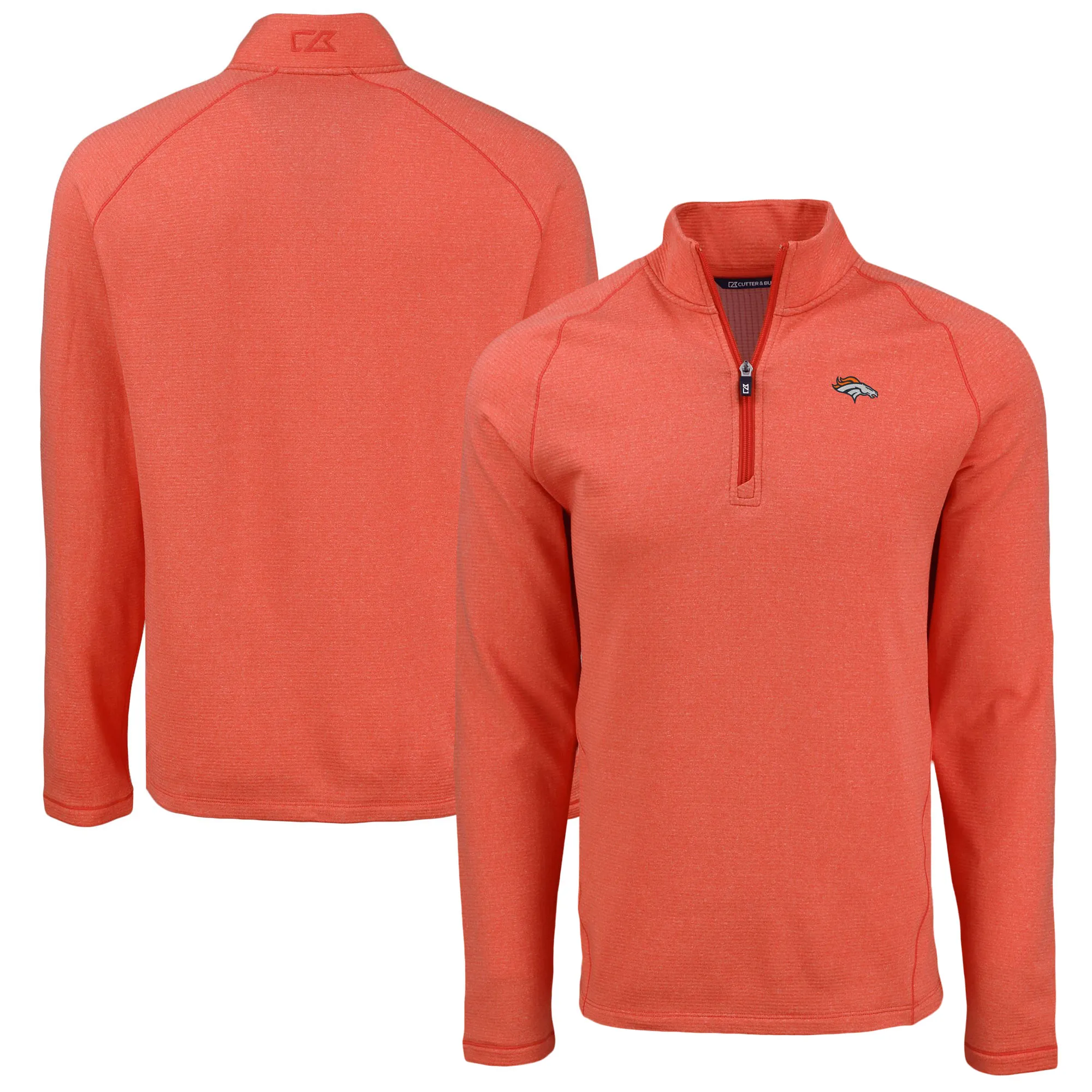 Cutter & Buck Denver Broncos  Heather Orange Peshastin Eco Fleece Tri-Blend Raglan Recycled Quarter-Zip Jacket