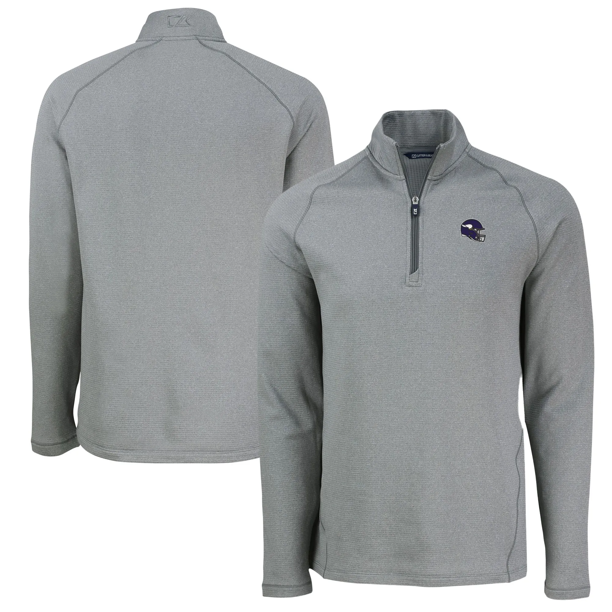 Cutter & Buck Minnesota Vikings  Heather Gray Peshastin Eco Fleece Tri-Blend Raglan Recycled Quarter-Zip Jacket