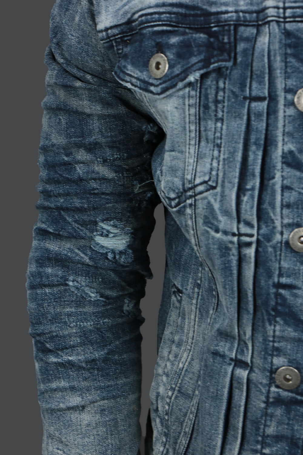 Deep Blue Distressed Denim Jacket | Jordan Craig